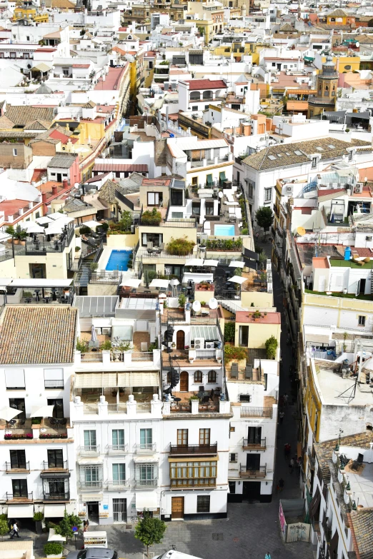 a view from above of a very tall residential area with houses