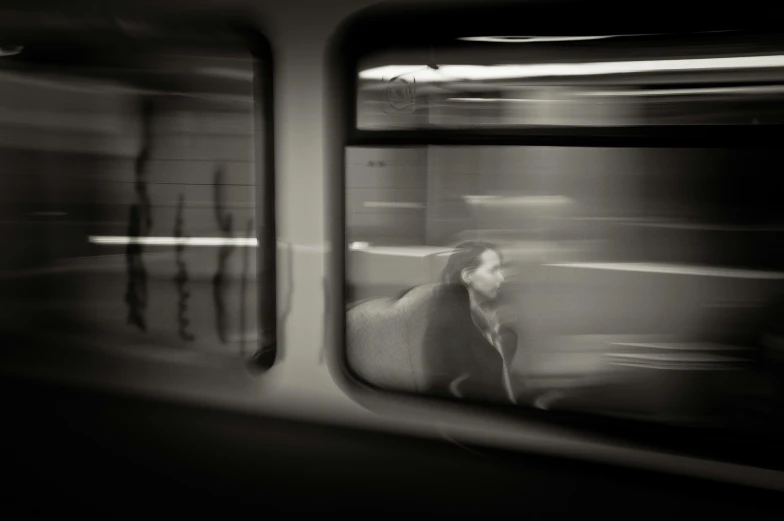 looking through the window at a subway or bus