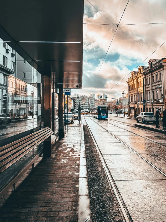 a large open city street during a rainy day