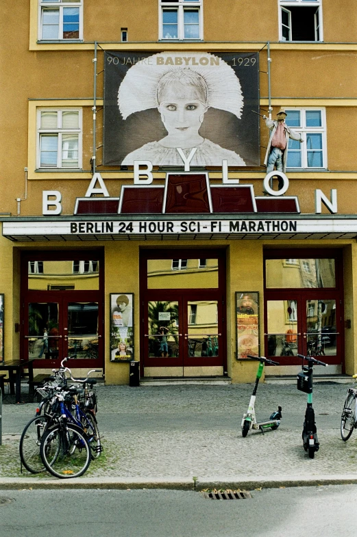 a restaurant called baron with bicycles parked outside it