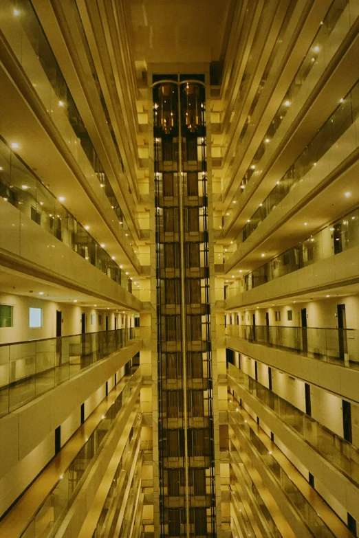 a big room with many balconies in it