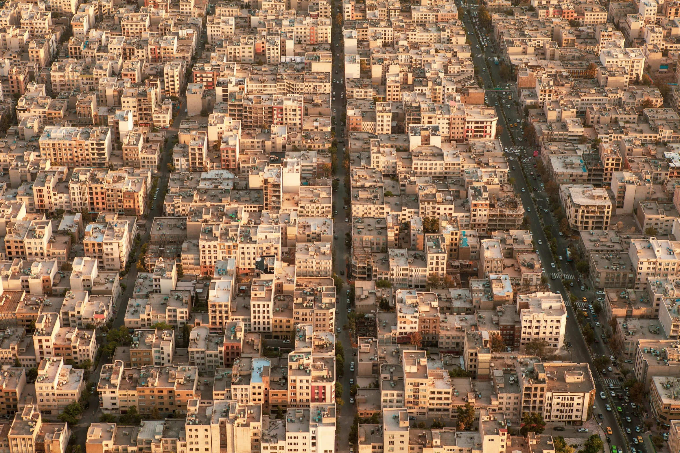 a long line of building are seen in this aerial s