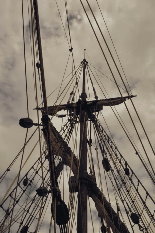 an aerial view of an old sailing ship mast and mast