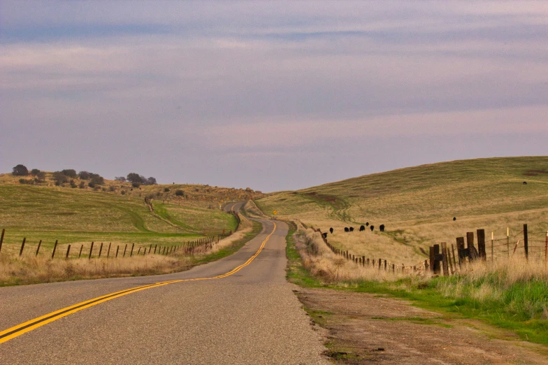 there is a road between a field and a field