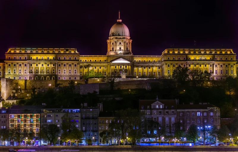 a view of the parliament building, at night