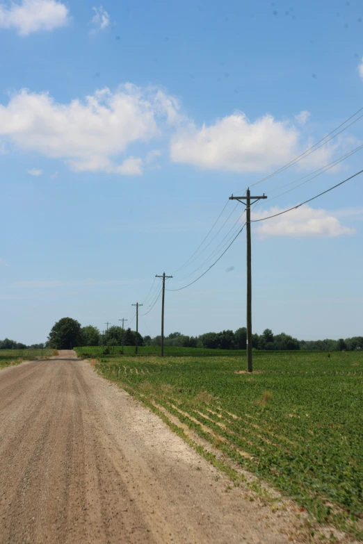 the truck drives down the dirt road