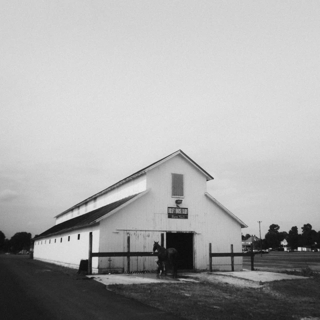 an old barn is standing in the country