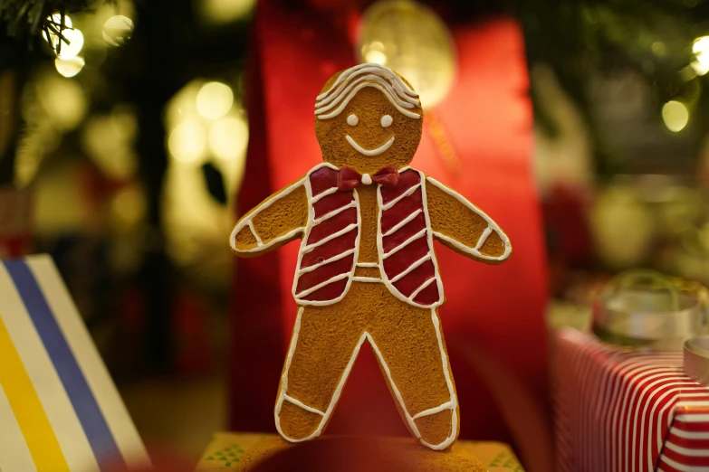 a ginger cookie cut out with an image of a man in top