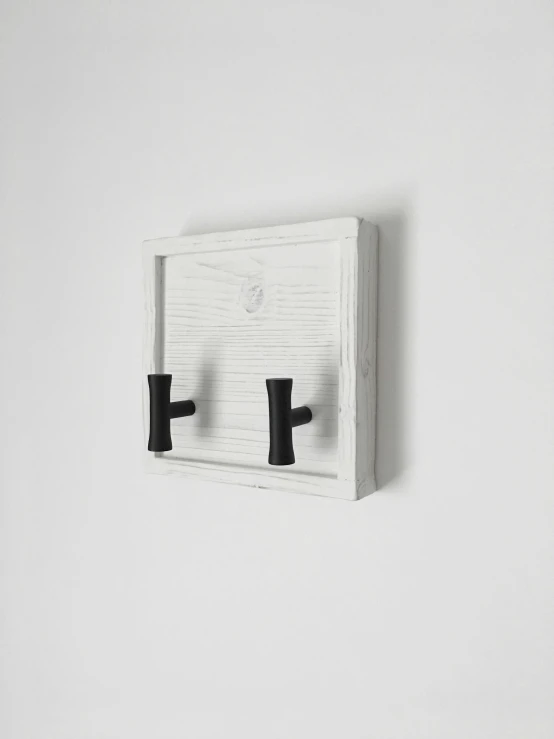 a white and black object is mounted to the wall