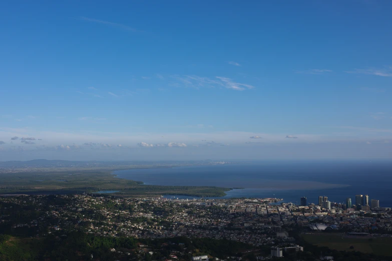 a city, an island and some blue water