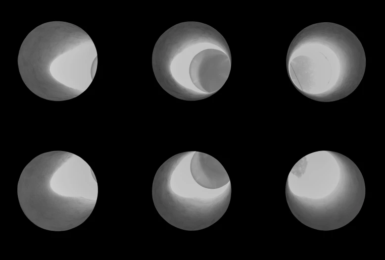 five phases are shown of an object with white clouds