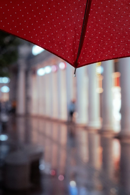 the corner of an umbrella with rain drops on it