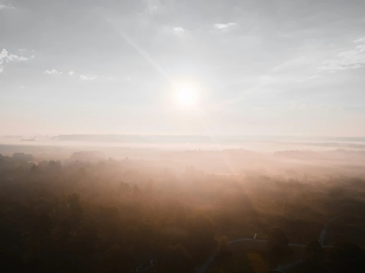 the sun shining brightly over some trees