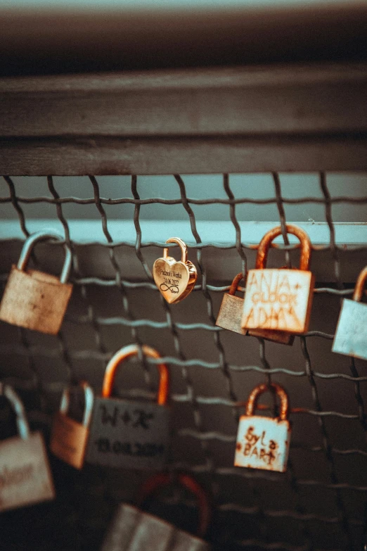 a bunch of locked up padlocks on a fence