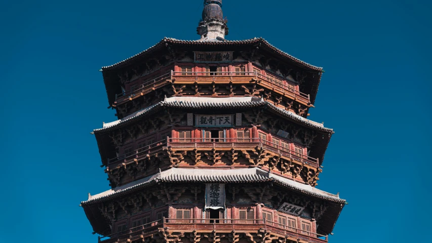 an oriental architecture is shown against a clear sky