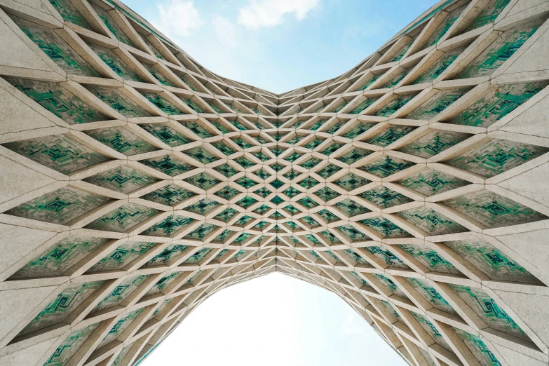 looking up at a building from below