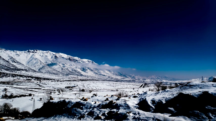 snowy mountain landscape during winter with some trees