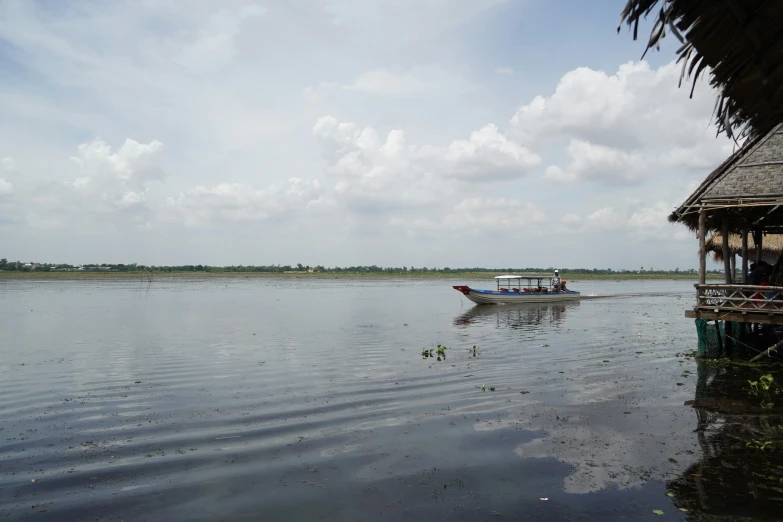 a boat is out on a body of water