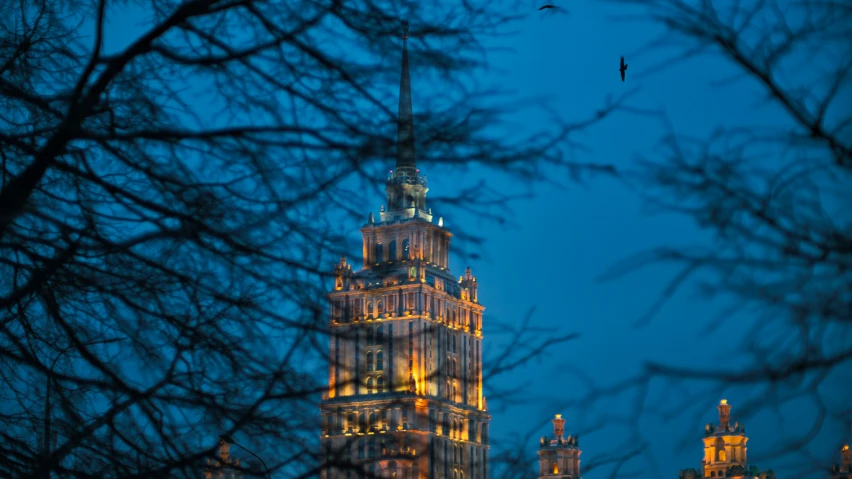 an aerial po of a tower at night