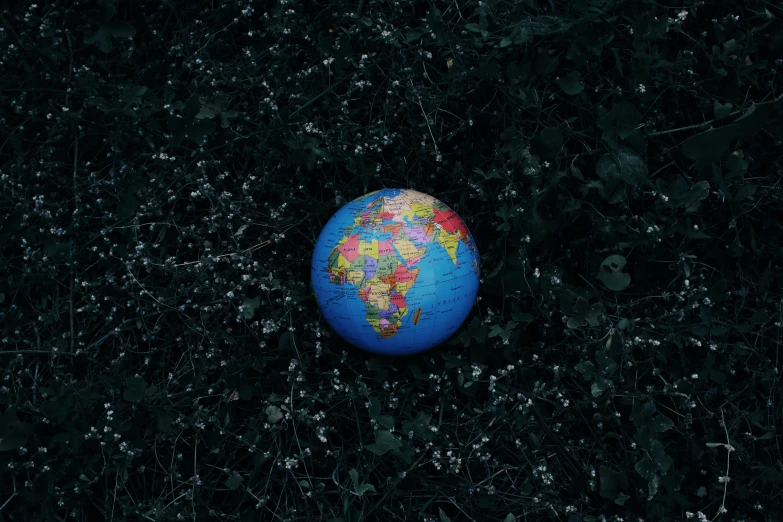 an image of a blue earth ball covered in water