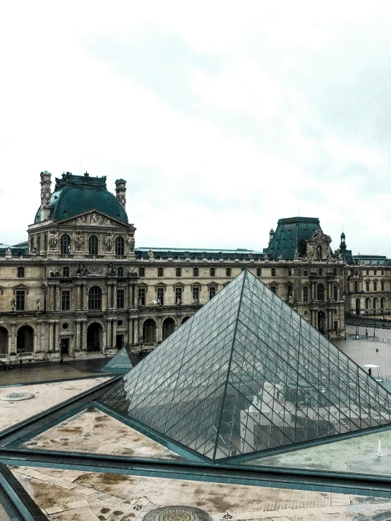 this is a close up of the building with a pyramid on it