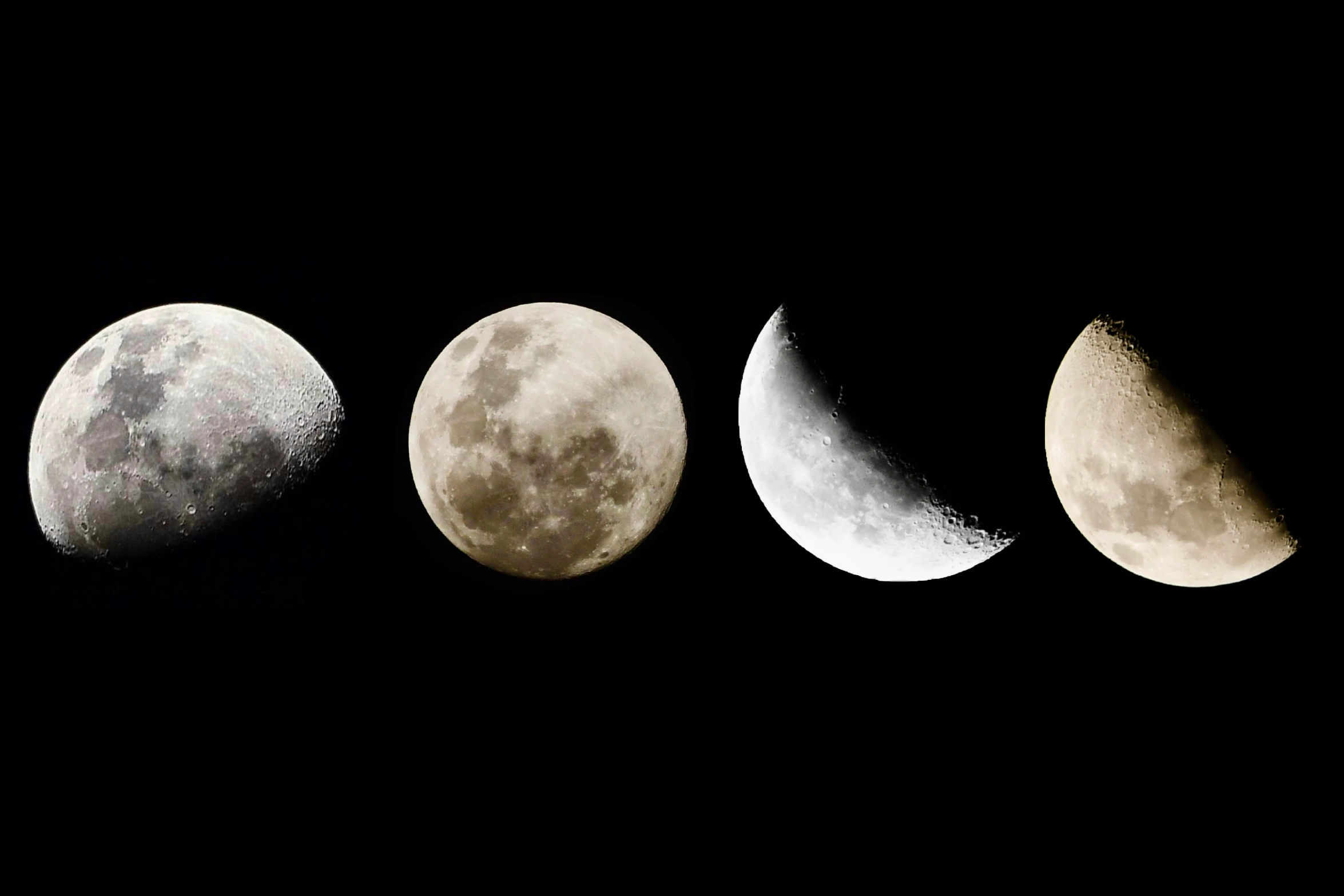 five stages of the moon are shown in black