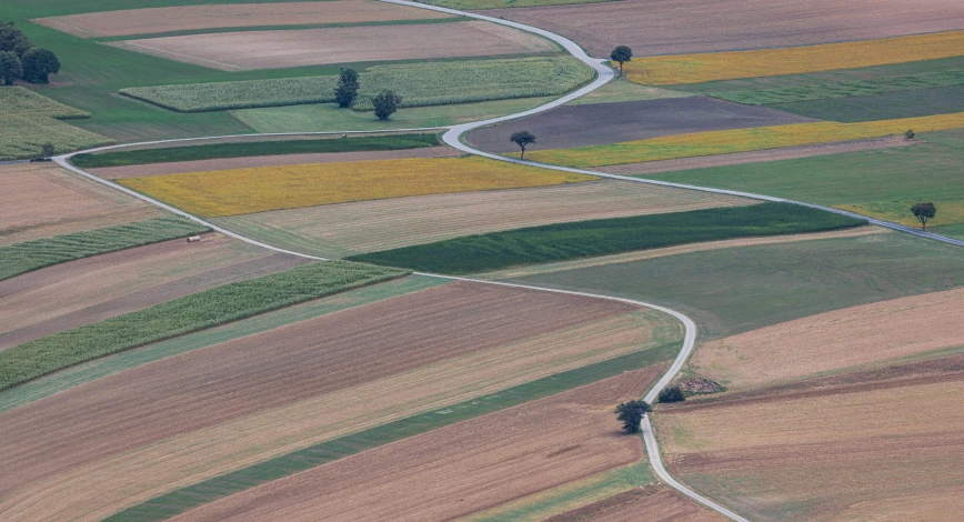 an aerial view shows a field with grass