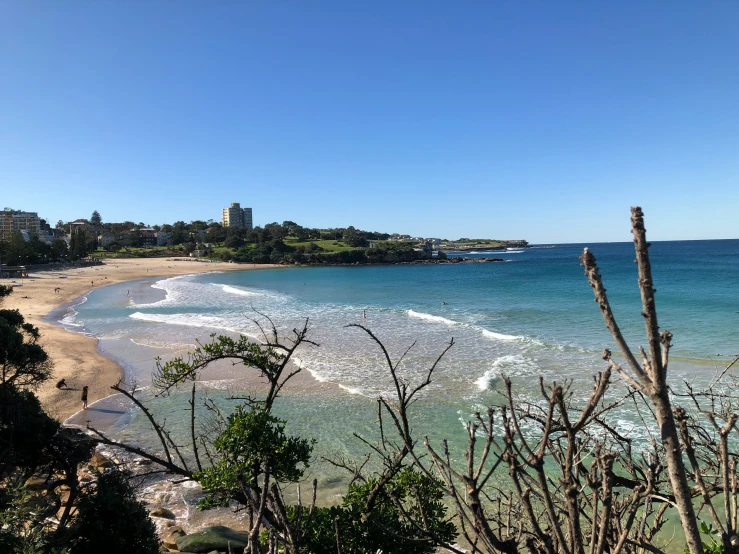 a picture of a beach with buildings in the background