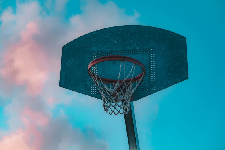 the basketball hoop has been opened so you can see it's net