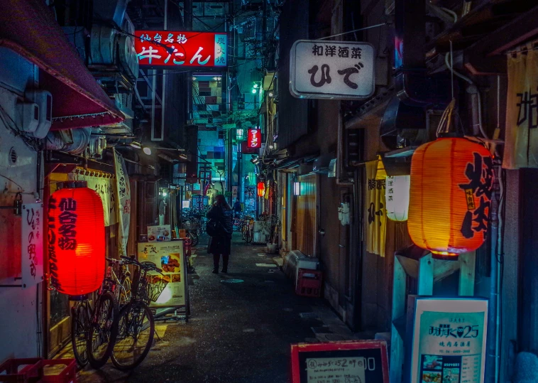 a man walking through an alley way