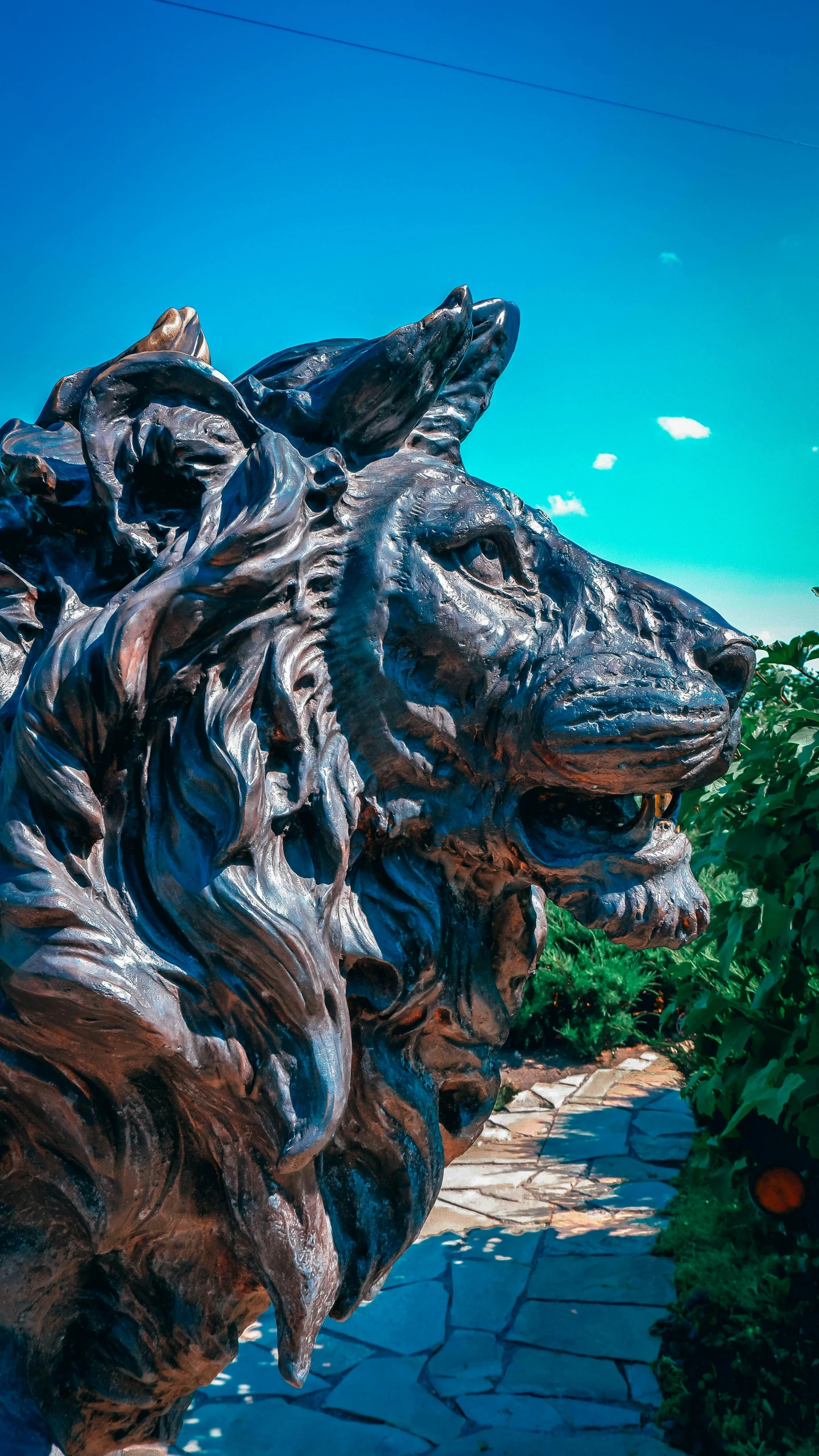 a sculpture of a lion or dragon that appears to be outside