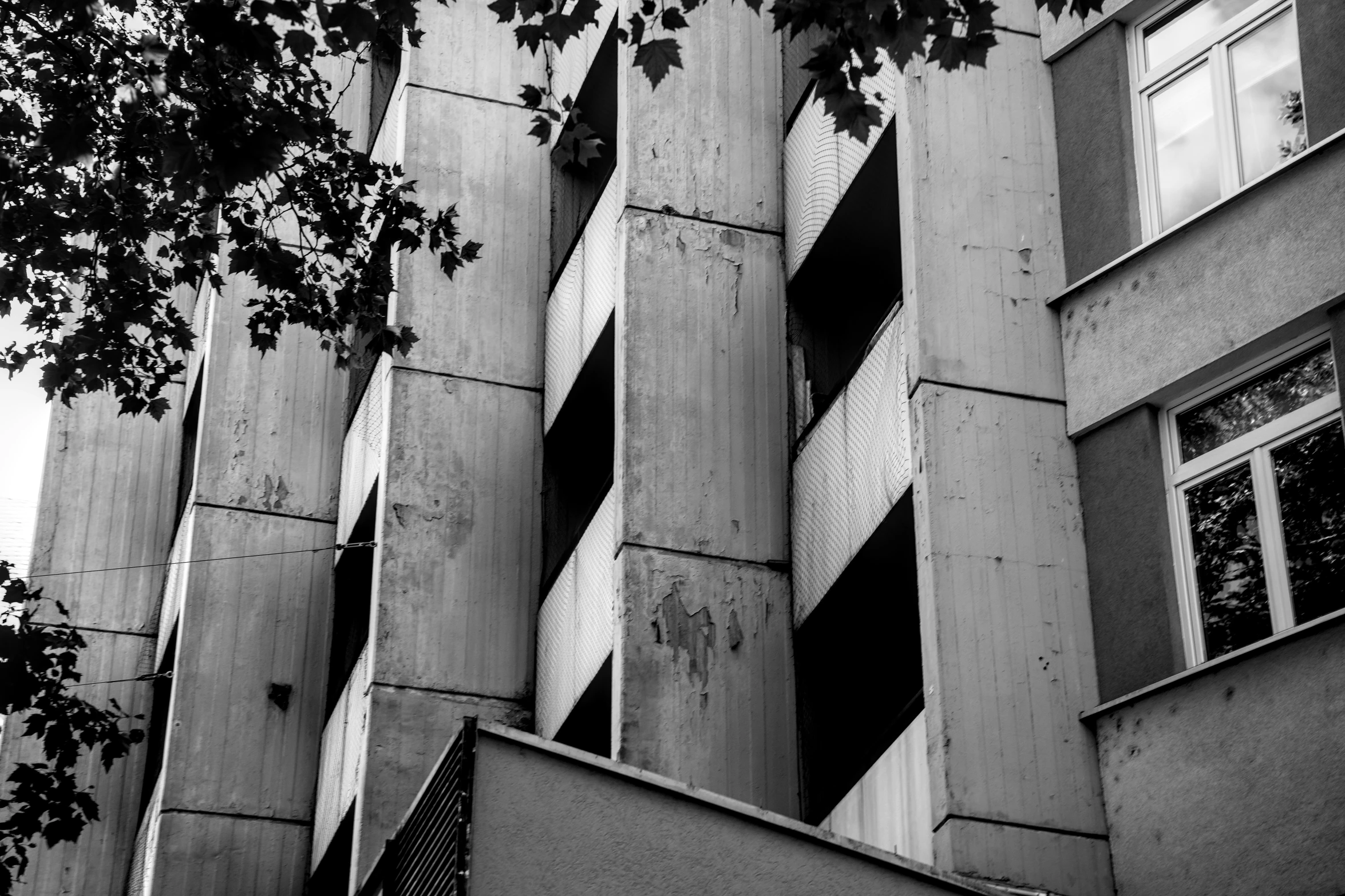 black and white pograph of a building that looks almost unfinished