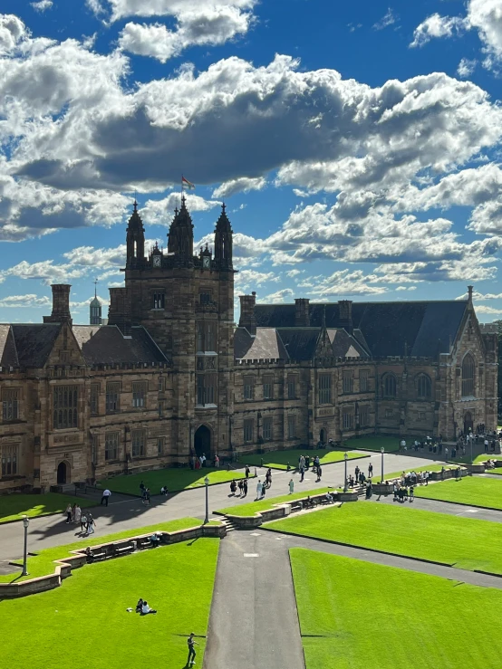 this building has green grass in front