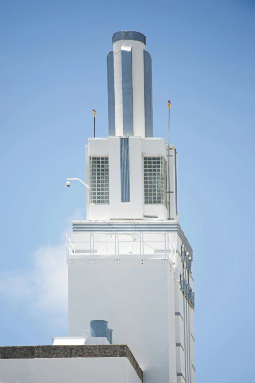 this tower has several flags on the top of it