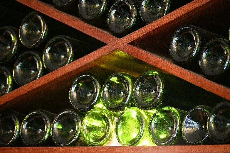 a wine cellar with several bottles of wine in it