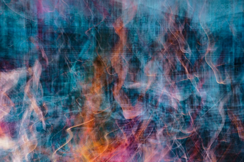 an abstract painting of red, blue and purple colors