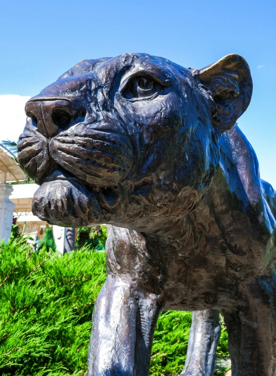 a close - up view of a sculpture of a tiger