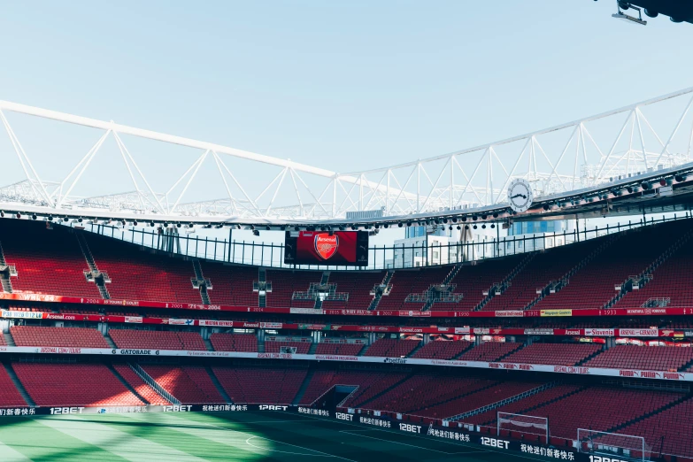 a view of an empty soccer stadium from the stands