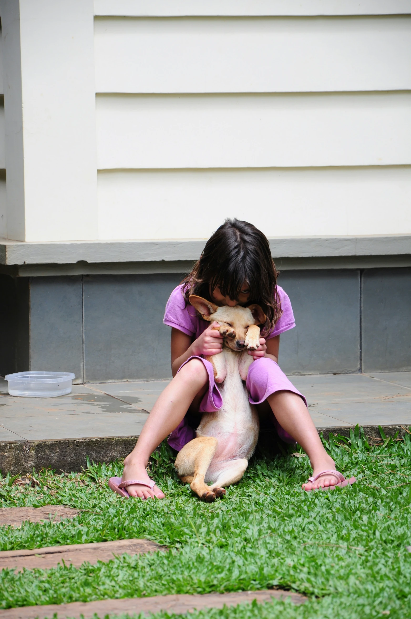 a  is holding a pet dog