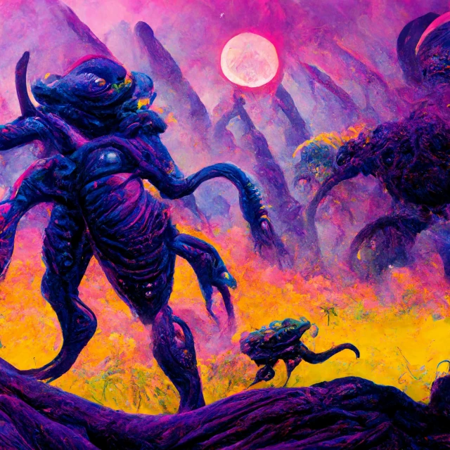 an alien attacking another alien in a field