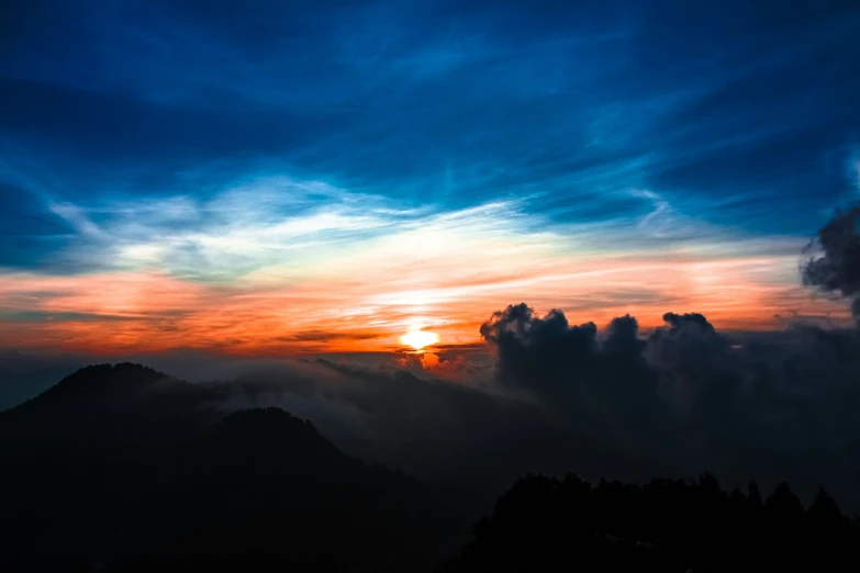 sunset from the top of a mountain with cloud filled sky