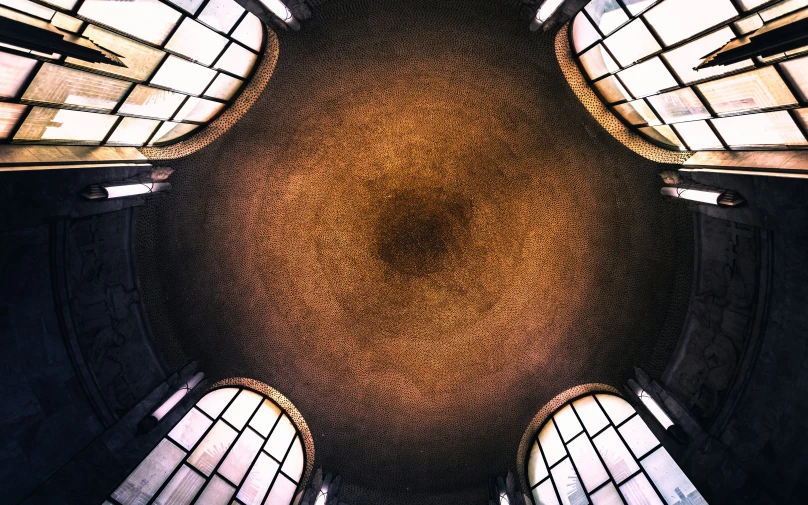 the top view of a ceiling with stained glass windows