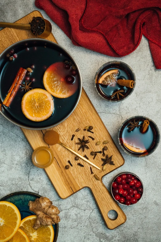 an elevated view of some food and spices