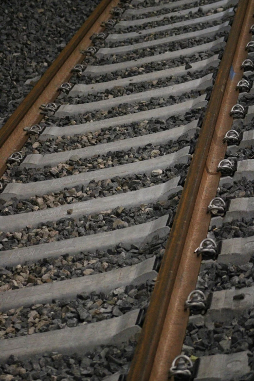 a railroad track with rows of nails next to them