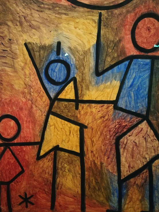 an abstract painting on paper depicting people and two colors
