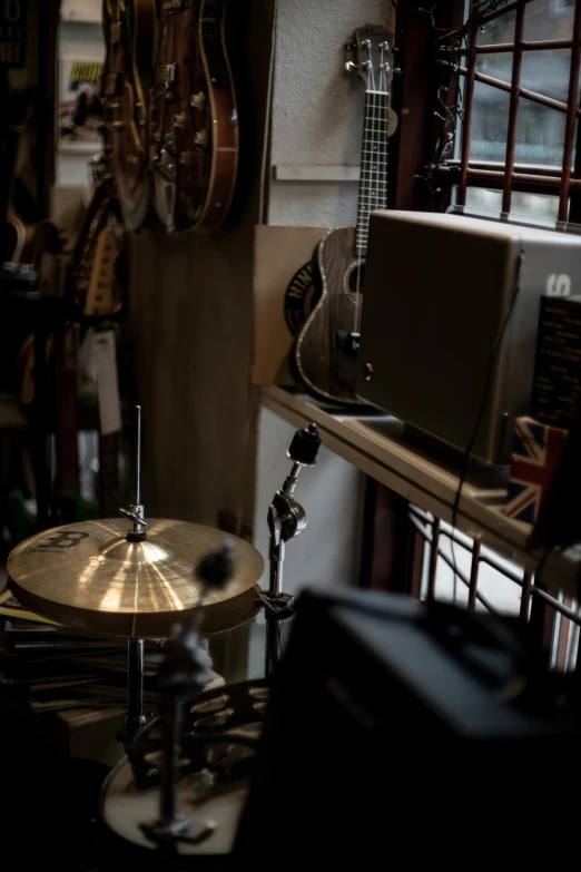 an instrument is displayed in a music studio