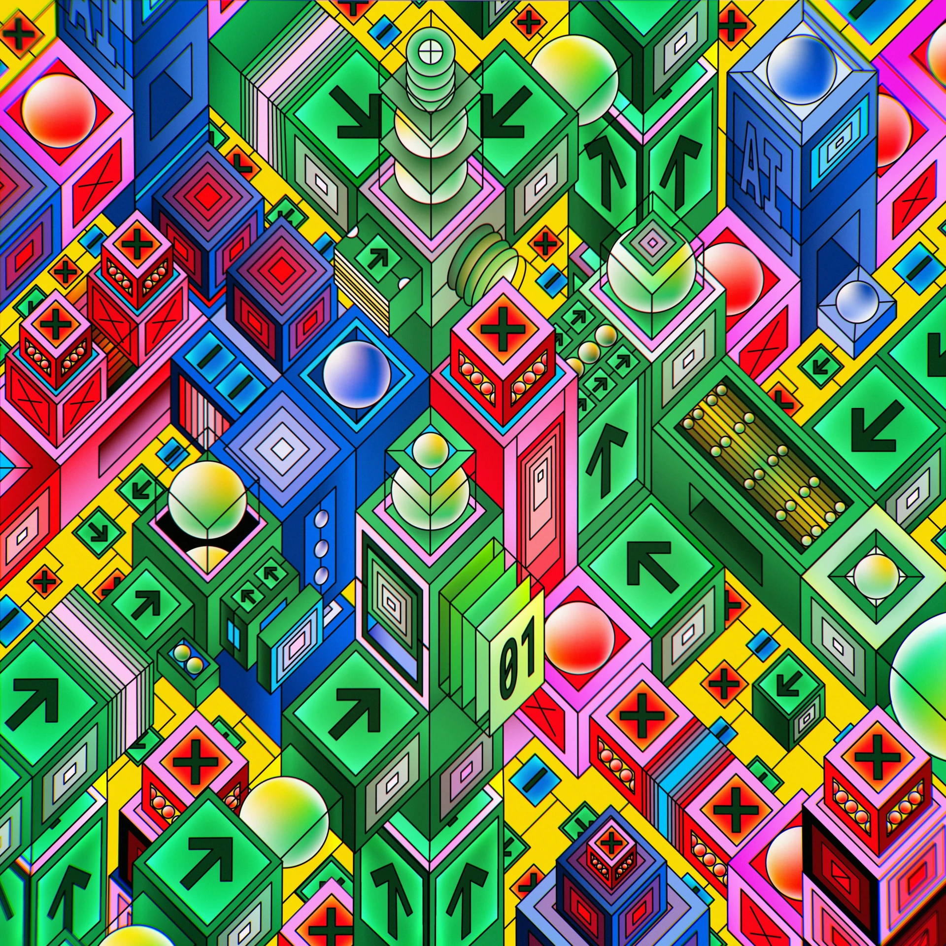 an abstract, colorful background with lots of different objects