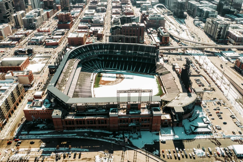 a po taken from above of the top of a baseball field