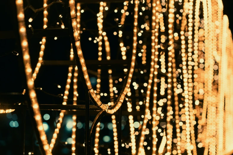 several strands of lights lit up in the night