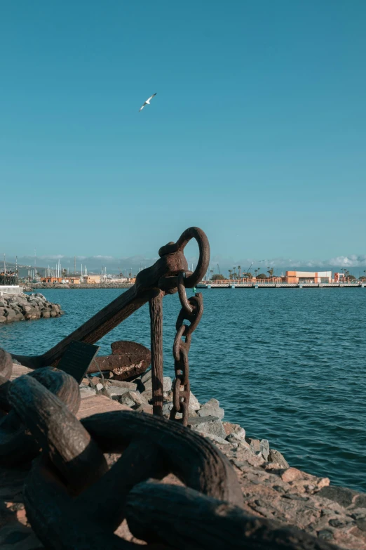 the anchor is on the pier of the ocean